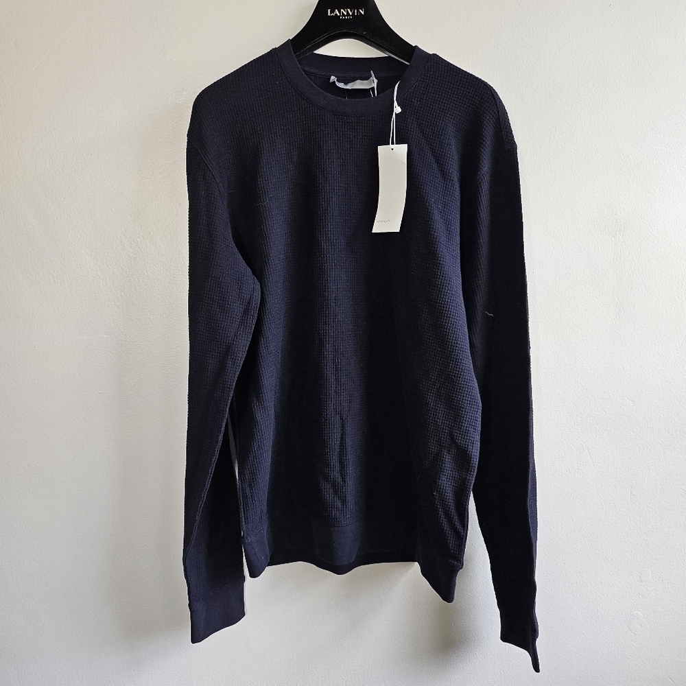 New Vince Thermal Long Sleeve Crew Neck Coastal Blue Pullover Sweatshirt XS